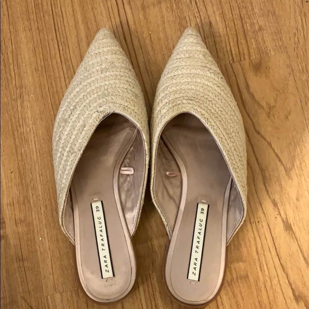 Zara Natural Raffia Pointed Mule Slides
